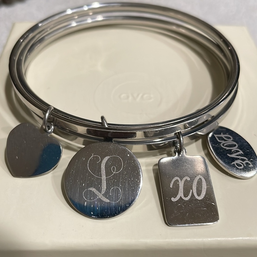 Stainless Steel Silver 4 Bangle Bracelets with Charms ❤️ XO